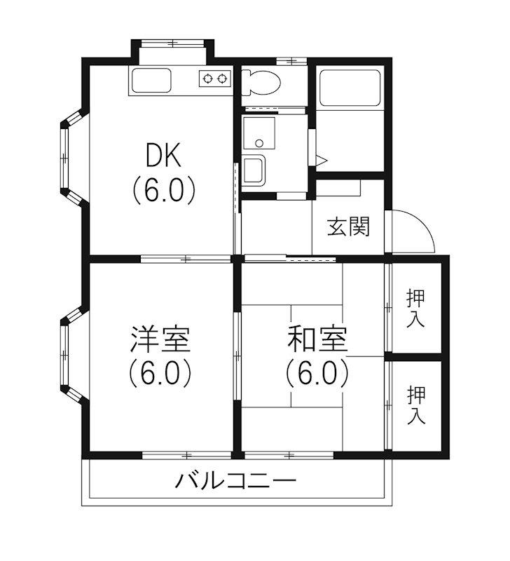 ドエル富塚(2DK/2階)の間取り写真