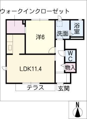 ファミーユスズキG棟(1LDK/1階)の間取り写真