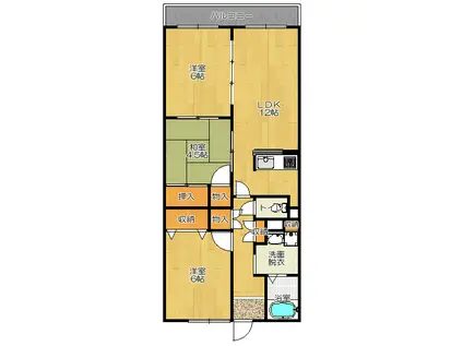 ナウボ1(3LDK/4階)の間取り写真
