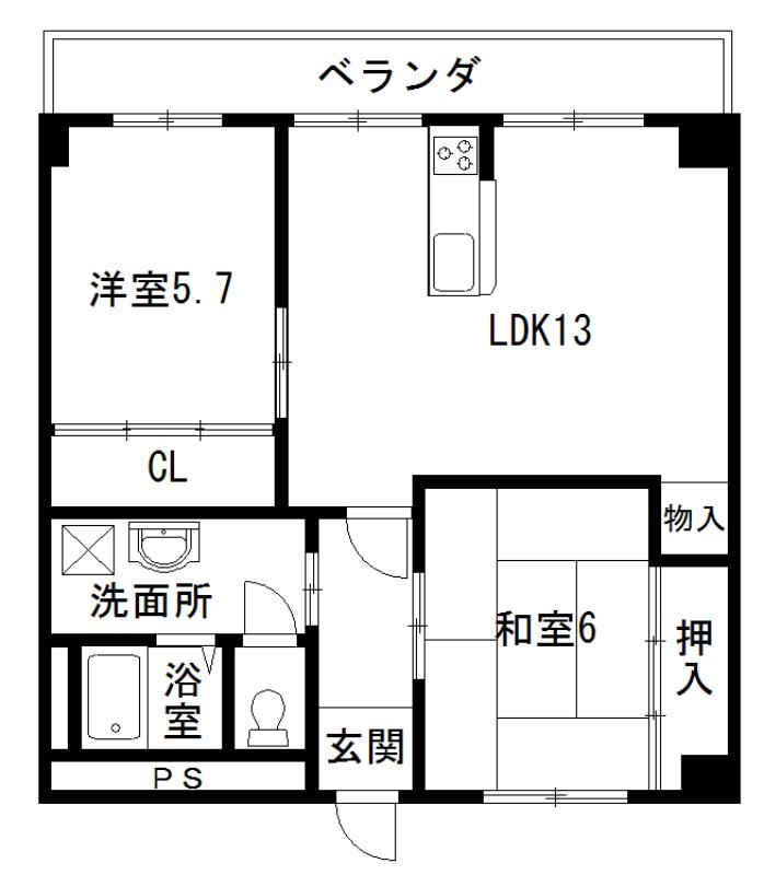 サンシャインハイツI(2LDK/5階)の間取り写真