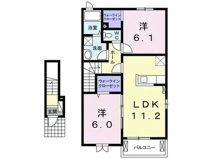 ラッフィナートカーサC(2LDK/2階)の間取り写真