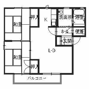 サンコート赤坂 B棟(2LDK/2階)の間取り写真