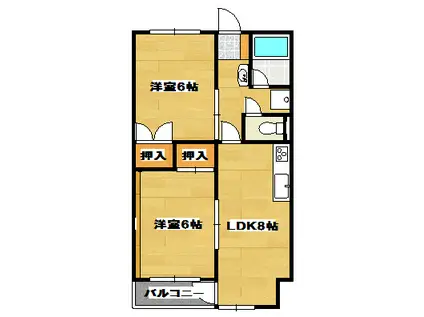 健軍エルイービル飛鳥(2LDK/1階)の間取り写真