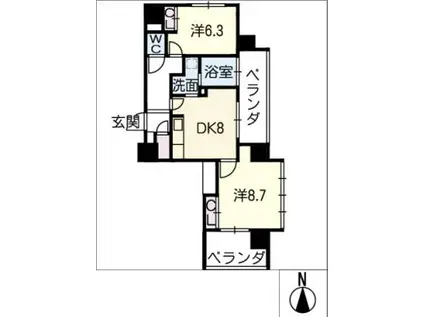 さくらHILLS NAGOYA ウエスト(2DK/10階)の間取り写真