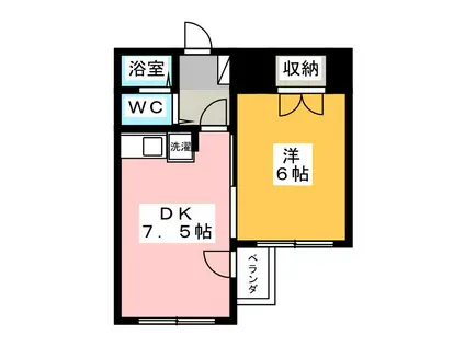 ＪＲ中央線 高尾駅(東京) 徒歩5分 2階建 築34年(1DK/1階)の間取り写真