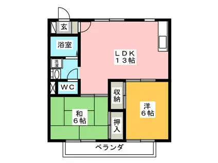徳倉壱番館(2LDK/1階)の間取り写真