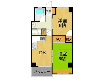 西甲子園ハイツ(2DK/5階)の間取り写真