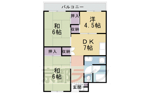 洛西北福西市営 若者子育て応援 ことこと(3DK/2階)の間取り写真