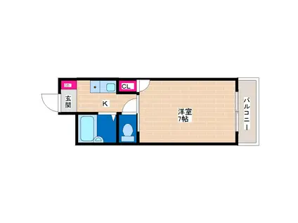 キンキ加美ハイツ(1K/4階)の間取り写真