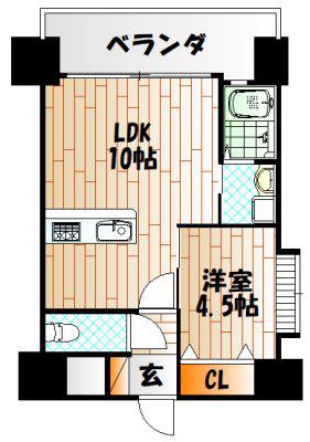 アンテス上到津(1LDK/9階)の間取り写真