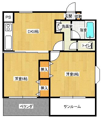 ビューハイツ田川(2DK/3階)の間取り写真