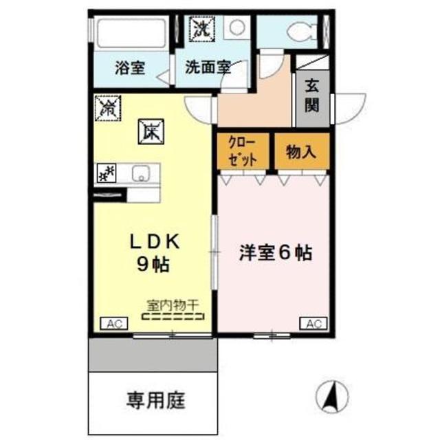 オステンハイツ東石切(1LDK/1階)の間取り写真