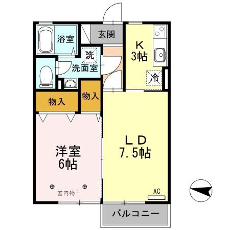 メゾン・あづみの里 B ダ(1LDK/1階)の間取り写真