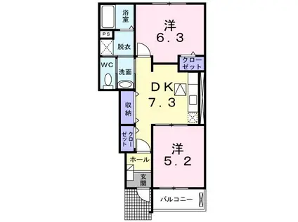 フィオーレII C(2DK/1階)の間取り写真