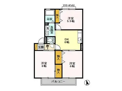 レインボーハイツ II番館(3DK/1階)の間取り写真