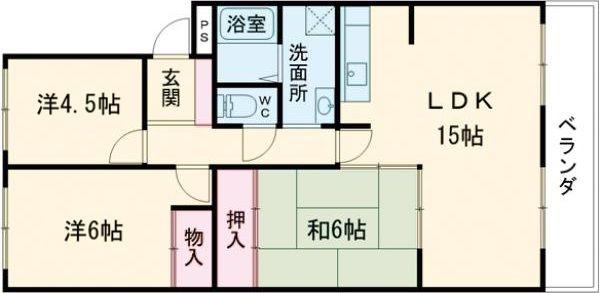 第2日の出ハイツ(3LDK/4階)の間取り写真