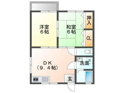 ラ・フォーレオガタマA棟(2DK/1階)の間取り写真