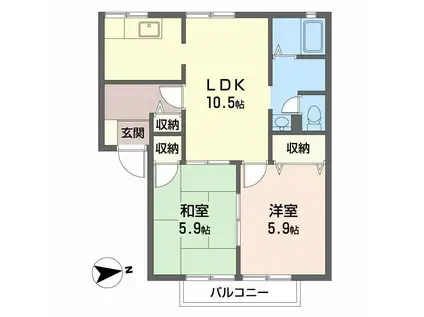 ディアスふじた(2LDK/2階)の間取り写真