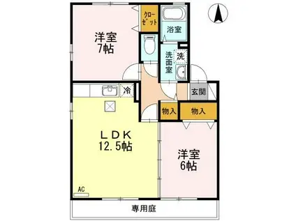 リビングタウン高岡II(2LDK/1階)の間取り写真