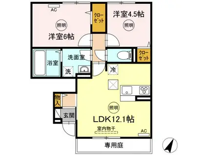 ＪＲ鹿児島本線 川内駅(鹿児島) 徒歩24分 2階建 築4年(2LDK/1階)の間取り写真