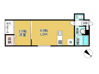 WHITE SQUARE(1LDK/1階)の間取り写真