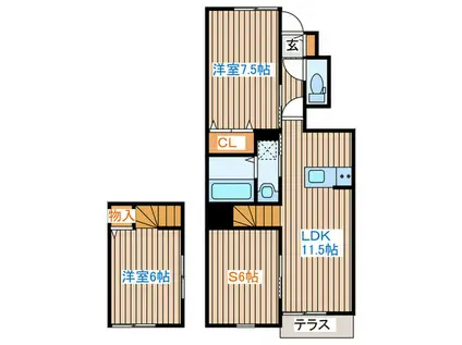 メリファ東仙台II(2SLDK/1階)の間取り写真