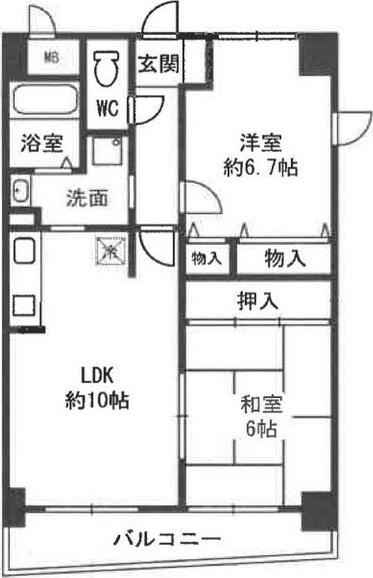 七道駅前マンション(2LDK/4階)の間取り写真