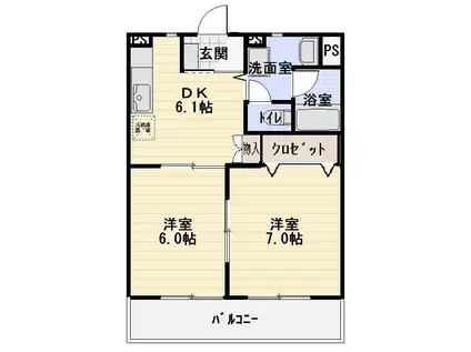 ＪＲ東海道本線 西焼津駅 徒歩6分 3階建 築29年(2DK/2階)の間取り写真