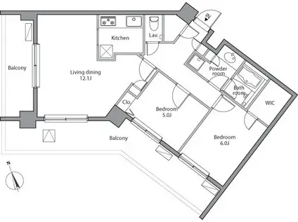レジディア祐天寺(2LDK/3階)の間取り写真