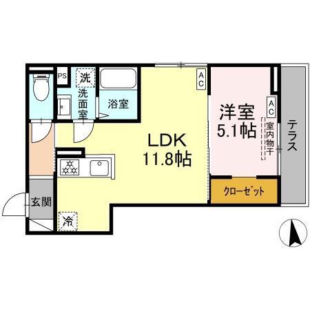 トリシア居町(1LDK/1階)の間取り写真