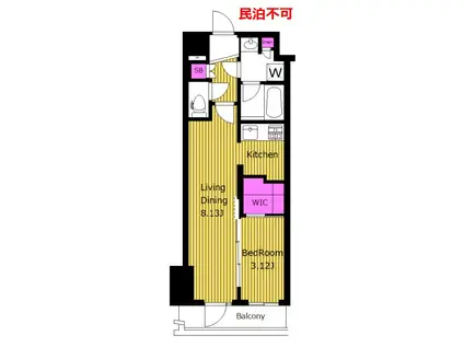 礼敷ゼロぜロ AXAS代々木八幡アジールコート 1LDK KGWB(1LDK/4階)の間取り写真