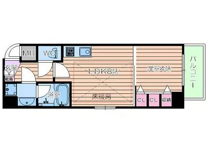 北浜プライマリーワン(1LDK/5階)の間取り写真
