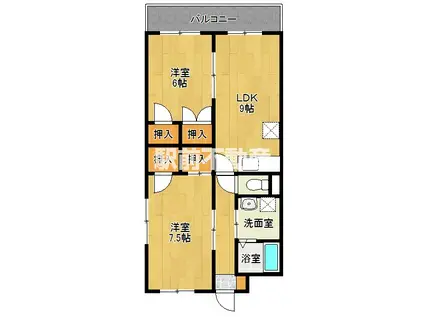 リバーサイド甘木(2LDK/3階)の間取り写真