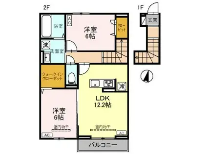 ヴォルガ II(2LDK/2階)の間取り写真