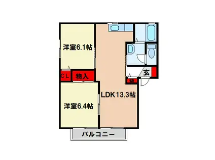 エピローグ.K  B棟(2LDK/2階)の間取り写真