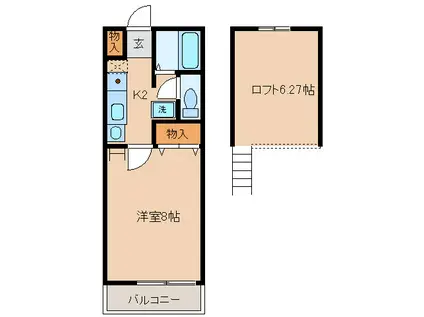 メゾンソレイユ(1K/2階)の間取り写真