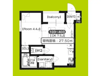 GARDENMAISON内代(1DK/3階)の間取り写真