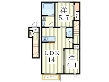 VILLA DE GRACE B棟(2LDK/2階)の間取り写真