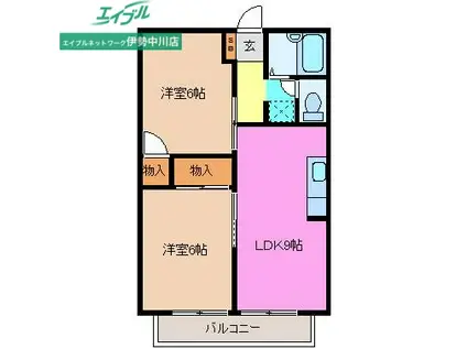 プレジール高茶屋(2LDK/2階)の間取り写真