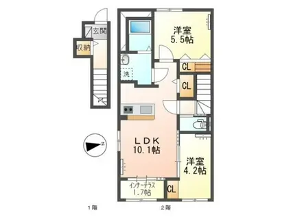 スターテラスII多功(2LDK/2階)の間取り写真