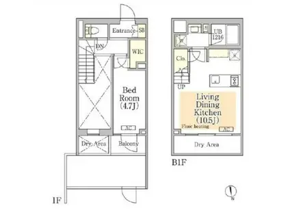 イプセ神楽坂(1LDK/B1階)の間取り写真