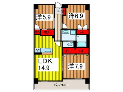 グランデュール荻嶋(3LDK/2階)の間取り写真