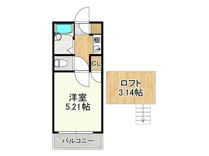 パレスシモイフク(1K/2階)の間取り写真