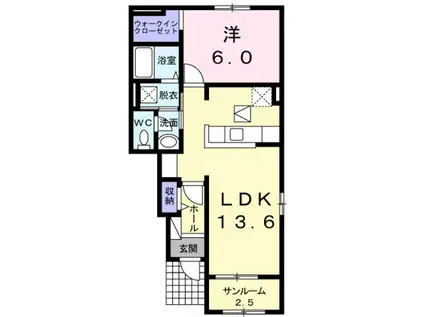 エヴァーグリーン植野D(1LDK/1階)の間取り写真