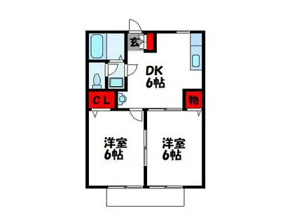 ファミール井上II(2DK/1階)の間取り写真
