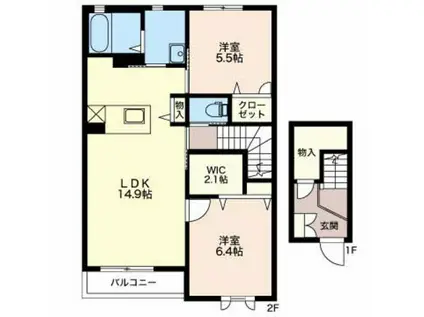 ハーモニーテラス弐番館(2LDK/2階)の間取り写真