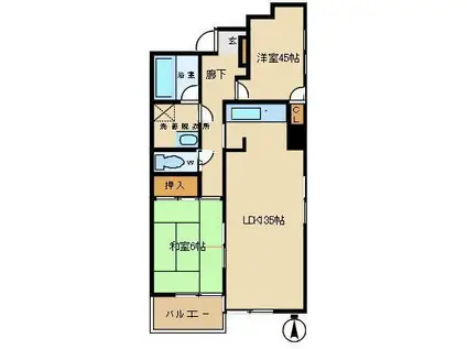 エクセリーヌ本地(2LDK/2階)の間取り写真