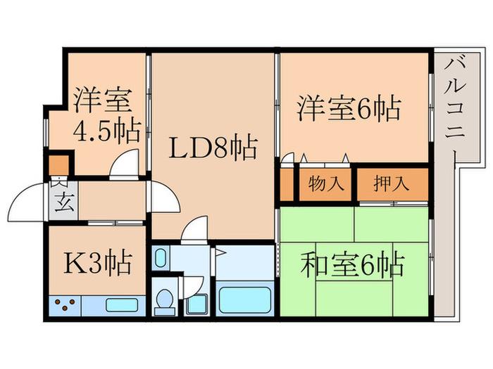 サンハイツ白鷺A棟(3LDK/3階)の間取り写真