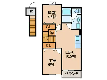 ウェイホームあまづつみB(2LDK/2階)の間取り写真