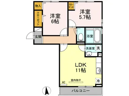 クレスト(2LDK/2階)の間取り写真